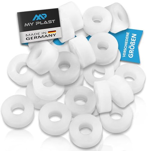 My Plast Distanzstücke – Distanzhülsen für Terrassen-Bau, runde Ausgleichsplättchen aus Kunststoff, 16 x 8,5 x 21 mm, 60 Stück, Natur
