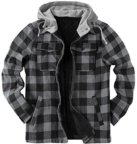 UnoSheng Thermohemd Herren Gefüttert Warm - Holzfällerjacke Herren Reißverschluss Hemdjacke Kariert Jacke Baumwolle Winterjacke Mit Kapuze Schützendem Innenfutter Holzfällerhemd Arbeitshemd Karo