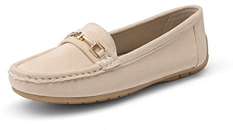 DREAM PAIRS Loafers for Women Ladies Moccasins Slip-on Comfy Walking School Shoes Flats Nurse Driving Shoes,SDLS2205W-NEW-E,Khaki-Suede,7 UK/41 (EUR)