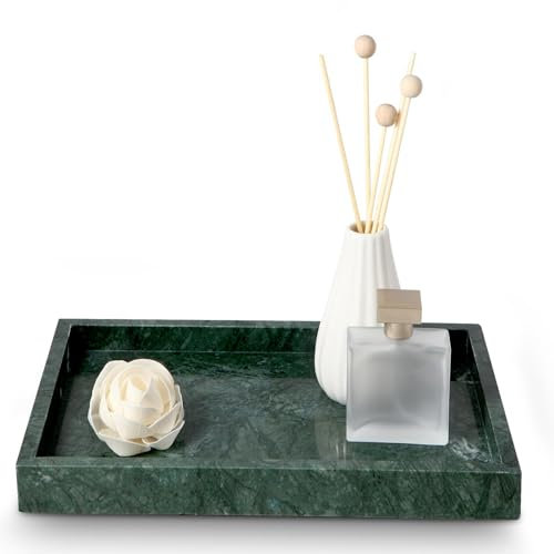 Elegante vassoio in marmo verde per bagno, 30,5 x 20,3 x 3 cm, vassoio da portata per cucina e decorazione domestica, organizer per vanità in marmo naturale