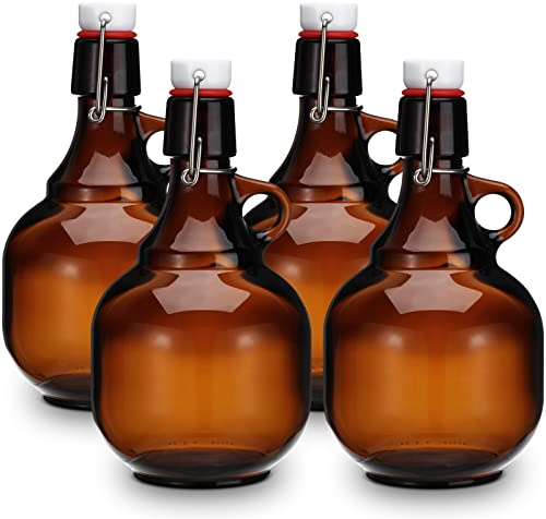 Dandat Bernsteinglas-Growler mit Deckel, Bierkrüge, 1,9 l, 4 Stück