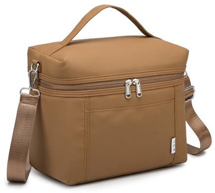 NOL Natural Organic Lifestyle Isolierte Lunchtasche für Damen, Kühltasche, leicht, Nylon, wasserdicht, Lunchbox für die Arbeit (klein, braun)