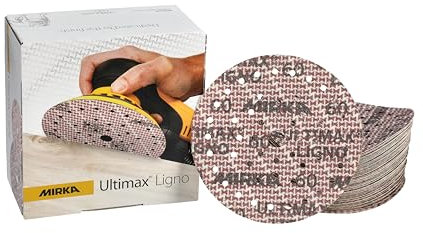 Mirka Ultimax Ligno Ø 150mm dischi abrasivi a strappo Multifit, grana 60, 50 pezzi, multiperforazione, per la levigatura di superfici in legno