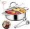 32cm Fonduetopf aus Edelstahl 304 Topf Chinesischer Fonduetopf mit Glasdeckel mit 2 Löffeln Geeignet für Induktionskochfelder, Gaskochfelder