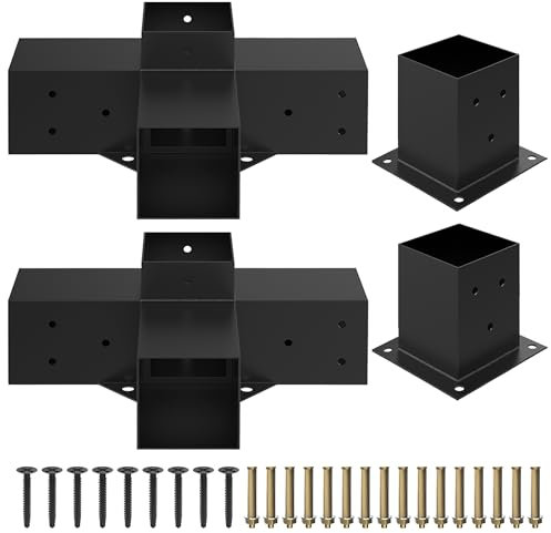 JEXALINE Kit de pergola en alliage d'acier lourd avec supports à 3 voies pour bois de 15,2 x 15,2 cm (réel 14,2 x 14,2 cm), supports de pergola à faire soi-même pour pergolas, jardins et kits de