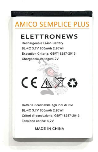 Batteria per Brondi Amico Semplice Plus 800 mAh BL-4C Batteria perfettamente compatibile con il modello Brondi amico semplice + Produzione 2024