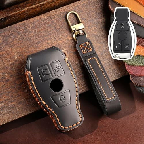 CKLS Lederschlüsselschale Autoschlüssel, Schlüsselanhänger Tasche Smart Remote Key Cover, Zinklegierung Schutz AutoschlüsselShellKeychai (für Mercedes-Benz-Serie)