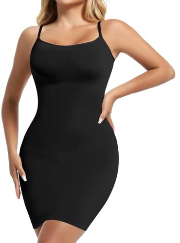 Joyshaper Women Full Slip Tummy Control Shapewear Slip Dress Seamless U-Neck Camisole Under Dress with Adjustable Shoulder Strap Black M