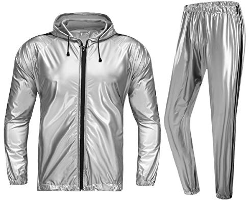 REEDBEEK Anti-Rip Sauna Suit Weight Loss Sweat Suit MMA Training Gym Jacket Pants Workout Suits for Men and Women, Silver, XXXXL
