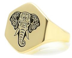 ANEMONE JEWELRY Elefant Gold Sechseck Siegelring – Gravierter Ganesha Ring – Mutiger Statement Ring – Geschenk für Sie