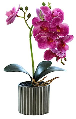 Weduspaty Künstliche Orchidee, 12,6 Zoll Faux Orchideenblumen in Vase Fake Orchideen Pflanze im Topf für Tisch Mittelstücke Home Office Decor Lila Lila