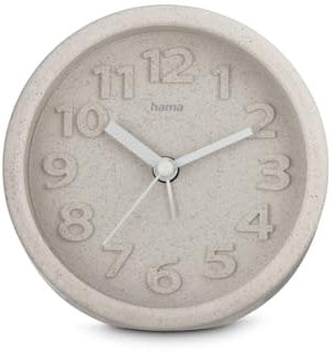 Hama Wecker (analoger Wecker, ohne Ticken, 1 Weckzeit, mit Stunden-, Minuten- und Sekundenzeiger, 3D Ziffern, nachhaltiges Design, mit Batterie) beige