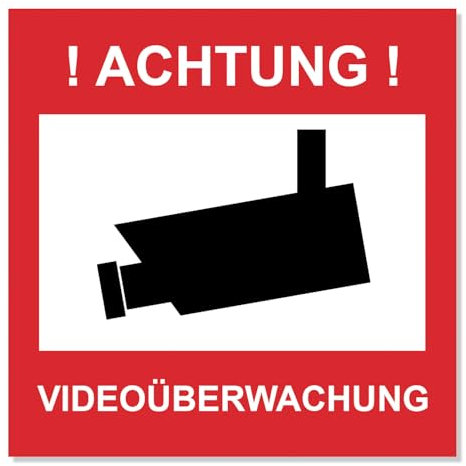 6x Aufkleber Videoüberwachung - Achtung Videoüberwachung - Außen - 10x10cm