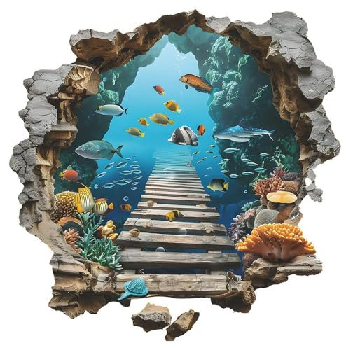 COVPAW Wandtattoo 3D Wandaufkleber Unterwasserwelt Bodenaufkleber Wandsticker Fisch Meer Aquarium Tropisches Fische Kinderzimmer Wohnzimmer Babyzimmer Schlafzimmer Wanddeko (Unterwasserwelt)