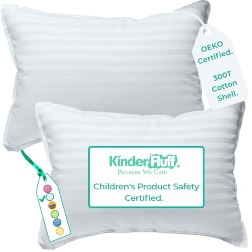 kinder Fluff 2X Kleinkind-Kissen (43x66cm) - Mit 300T-Baumwollhülle Und Alternativer Daunenfüllung. Hypoallergen, Maschinenwaschbar Und Tierversuchsfrei | Kinder-Kissen Und Reisekissen (Weiß)