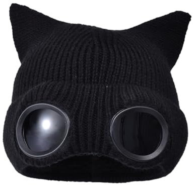 TAGVO Winter Strickmütze, Niedliche Katze-Ohren Mütze mit Fleecefutter, Winddichte Beanie für Outdoor-Aktivitäten wie Skifahren, Wandern und Radfahren