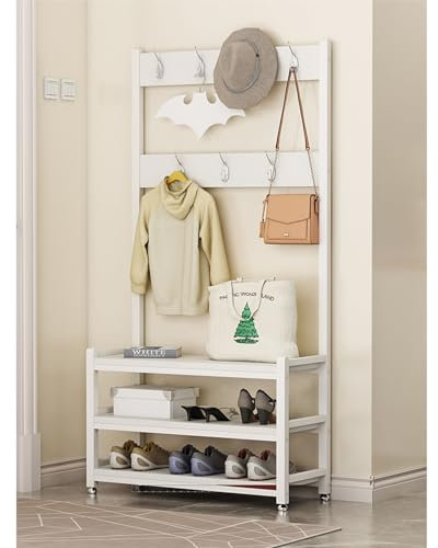 WLCNYL Portemanteau Industriel pour entrée, portemanteau en Bois et métal avec Banc à Chaussures, étagère de Rangement, Meuble d'appoint avec Double rangée de Crochets