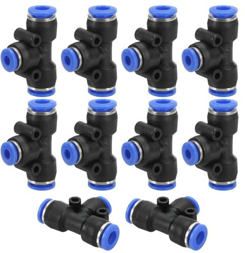 PATIKIL 1/2x3/8x1/2 Od Tee Raccordi a Compressione in Plastica, 10pz T a Forma di 3 Vie Tubo Connettore Push Fit Push Lock Pe-1/2x3/8x1/2 per Aria Acqua Sistemi Ro, Blu