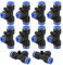 PATIKIL 1/2x3/8x1/2 Od Tee Raccordi a Compressione in Plastica, 10pz T a Forma di 3 Vie Tubo Connettore Push Fit Push Lock Pe-1/2x3/8x1/2 per Aria Acqua Sistemi Ro, Blu