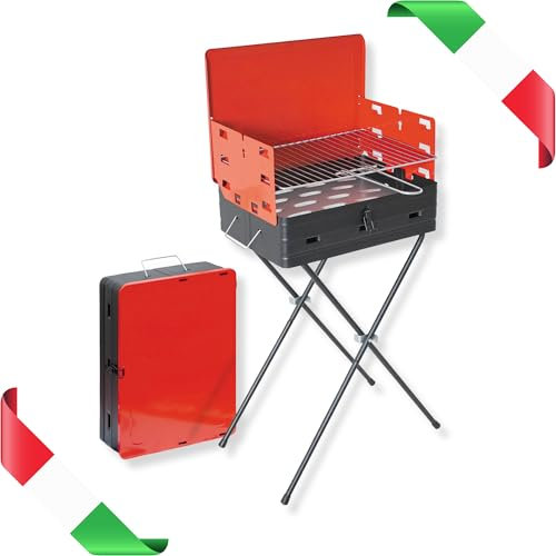 Briconess.com Barbecue a carbonella Portatile richiudibile a Valigetta Acciaio Verniciato griglia Regolabile cavalletto 77 cm