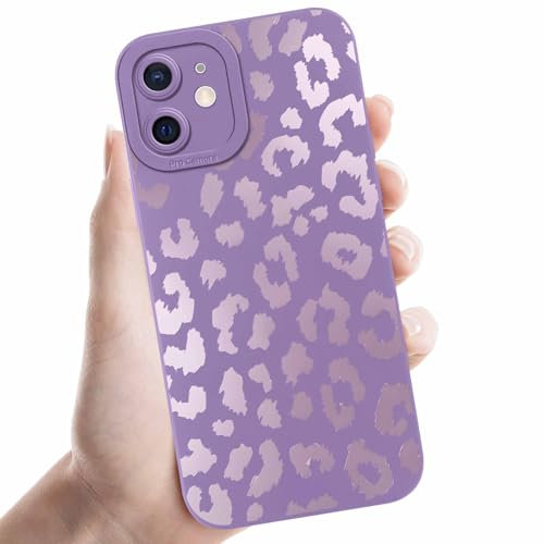Coalbooliy Custodia Per iPhone 12 6,1'', Cellulare Viola Silicone Morbido Cover per telefono Aesthetic Modello Leopardato Disegni Protezione Fotocamera Antiurto Protettiva Case, 07