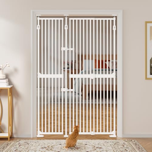 unipaws 190 cm Extra Tall Pet Gate, Adjustable Tall Cat Gate with Narrow Gap, Extendable 190-250cm H*89-129cm W, Upgraded with 3 Support Rods & Double Lock, Pressure Mounted, No Drilling for Doorways