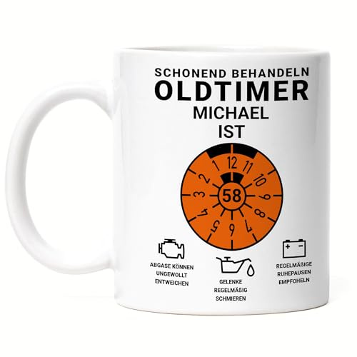 Kiddle-Design Personalisierte Tasse 58. Geburtstag, Schonend behandeln Oldtimer ist 58, 58ter Geburtstag Lustiges Geschenk Mann Frau