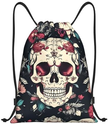 Drawstring Bag Blumen Totenkopf Ornamental Muster String Rucksack Große Kapazität Sportbeutel Verstellbar Pe-Beutel Für Schwimmen Yoga Fußball M