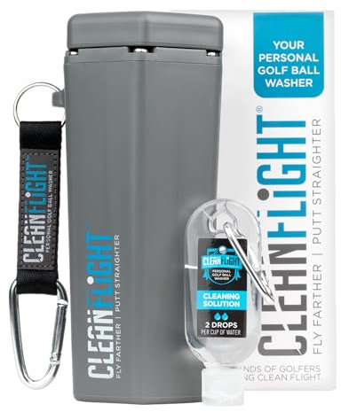 Clean Flight Premium Golf Ball Washer - Portable Cleaner for Golf Bag or Cart - Best Golf Accessories Gifts for Men & Women (Washer -1 Pack Grey with Blue)