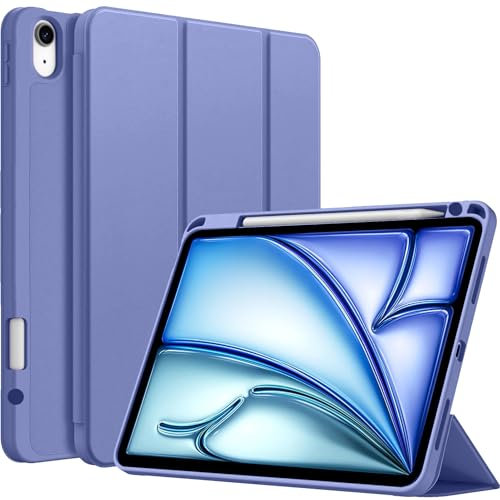 A-BEAUTY Funda Compatible con iPad Air 11 Pulgadas M3/M2 (2025/2024), iPad Air 5/4 (10,9, 2022/2020) con Portalápiz, Carcasa Antichoque, Soporte Trifold, Auto-Reposo/Activación, Azul Claro
