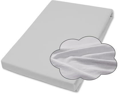 Traumhaft gut schlafen, Spannbetttuch für Kinderbett, 70x140 cm, 100% Baumwolle – Jersey – atmungsaktiv & weich – mit Rundumgummi – für Baby- & Kleinkindmatratzen, Farbe: Hellgrau