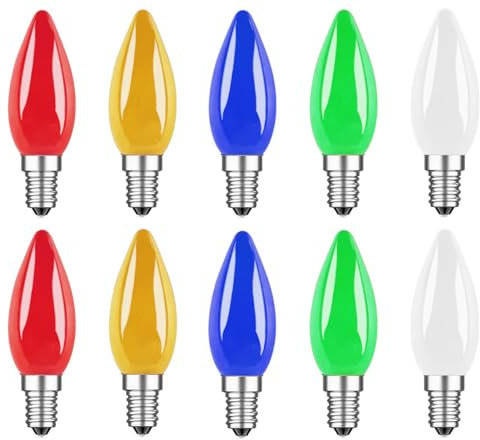 ZFQ Bunte Glühbirnen E14 1W, E14 Farbige LED Glühbirne, für for Halloween Weihnachten, Bar, Festival Farbbirn dekorative Lichter, Rot Grün Blau Gelb Warmweiß, 10 Stück
