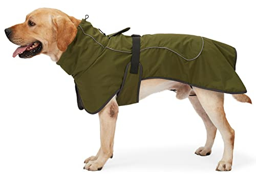 PAWIVID Vattentät hundkappa – Reflekterande varm vinterjacka med mjukt fleecefoder, tätt skydd mot kallt väder för små, medelstora och stora hundar, inomhus och utomhus, campingvandring (armégrön, L)