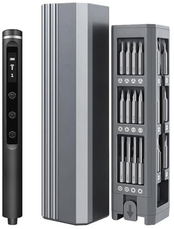 E1 Max 3.7v Mini Electric Screwdriver, Electric Screwdriver Cordless, Magnetic Storage Bits, 5 Torque Adjustments, 46 Magnetic Bits with LED Display for Electronics Phone Camera Laptop Watch