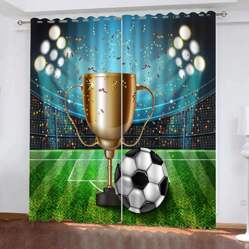 HABEAT 3D Fußball Gardinen Abdunkelnde Fußball Kindervorhänge Vorhang mit ösen 2er Set Vorhänge Blickdicht Verdunkelungs für Kinderzimmer Schlafzimmer Wohnzimmer B 200 X H 160 cm（Motiv 13-8）