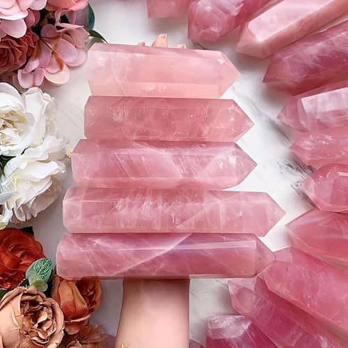 1pc 6-7cm Rose Quartz Crystal Tower Crystal Pillar 6 Sided Single Point Crystal Stone