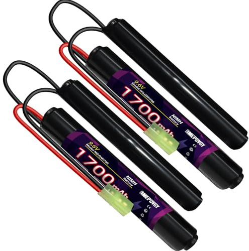EMEPOVGY NiMH - Batería de Airsoft de 9,6 V, 1700 mAh, recargable, con mini enchufe TMY para rifle de pistola de aire suave (2 paquetes)