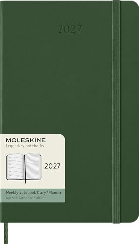 Moleskine Wochenkalender 2027, 12-Monats-Planer mit Platz für Notizen, Hardcover, Elastischer Verschluss, Format Large 13x21 Cm, Farbe Grün Mirto
