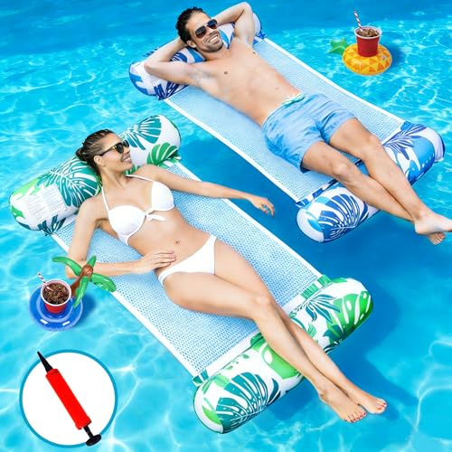 Set 5 in 1 Materassino Gonfiabile Mare, con Porta Bevande Gonfiabile/Pompa ad Aria, Amaca Galleggiante ad Acqua, AccessoriPiscina, Amaca Portatile per Giochi Estivi Bambini Adultis