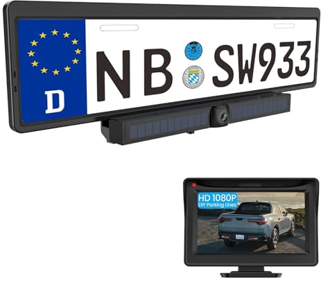 Caméra de recul solaire sans fil avec écran de 4,3 et batterie de 2600 mAh, 1080p, étanche IP67, kit de caméra de recul numérique sans fil pour voiture, camion, camping-car (A)