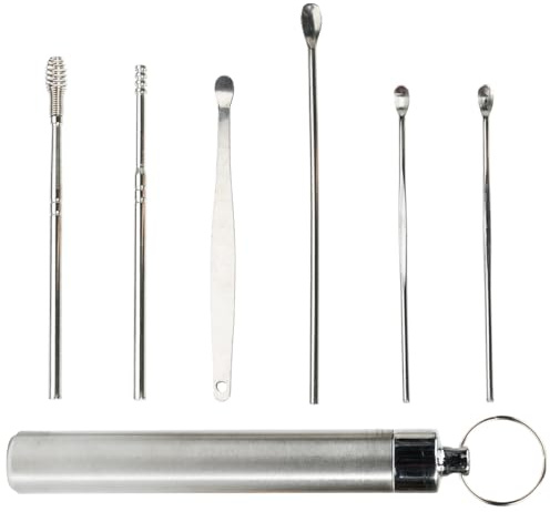 Curette Oreille Acier 6 Pieces Curette d'Oreille Et Boite De Rangement Élimination De Cérumen, Cuillères à Oreille et Boîte de Rangement, Pour Adultes Et, Portables Le Voyage La Maison