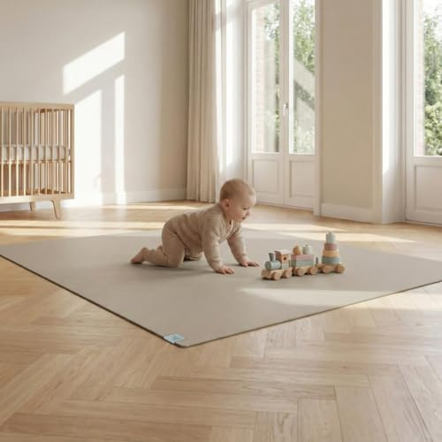 Sanosoft® Krabbelmatte Made in Germany & Öko-Tex | Anti-Rutsch Krabbelunterlage - 80cm X 240cm Sand/Beige