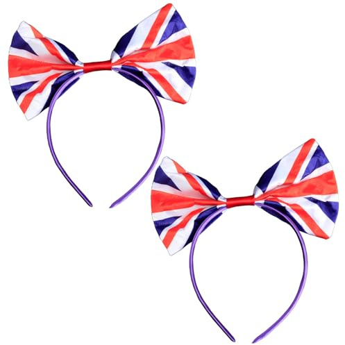 Tabanzhe 2Pcs Union Jack Bow Headband for Women,UK Flag Hairband British Patriotic Accessory for National Celebrations King’s Coronation VE Day Royal Events and Street Parties