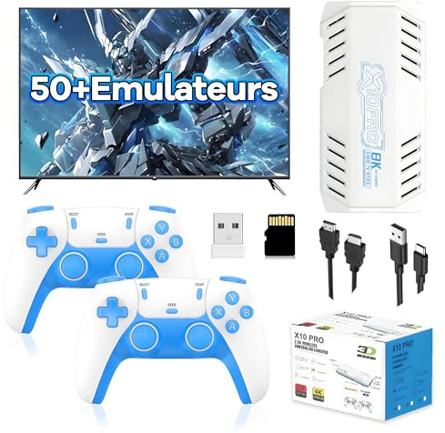 X10 Pro Console de Jeux Rétro 4K, Console Retrogaming Compatible avec 50+ Émulateurs, Console de Jeu Portable avec 2 Manettes sans Fil 2,4 GHz, Idéale pour Divertir en Famille ou Entre Amis (128 Go)