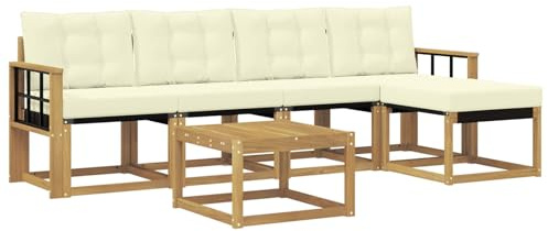 vidaXL Outdoor-Sofagarnitur mit Kissen 6 pcs Weiß und Creme, Gartenmöbel, modernes Outdoor-Sofa, modulare Sitzgruppe für Terrasse und Lounge, langlebig und bequem