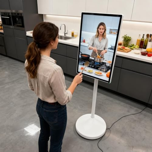 Portable Rolling TV, Smart Touch Screen Wireless 1080p TV on Wheels, Rotatable Stand for Bed, Larger Battery Up to 10 Hours, 32 Inch, 128GB Storage