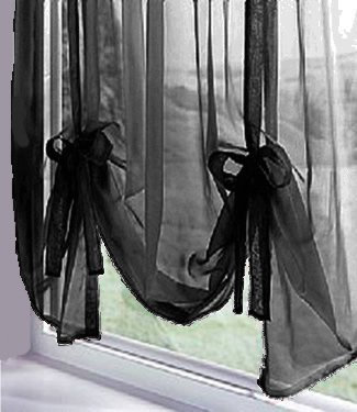 John Aird Voile Tie Blind Curtain Panels 58 Wide x 54 Drop (Black)