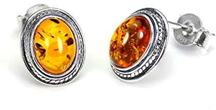 Sterling Silber und Baltischer Bernstein Oval Ohrstecker/Ohrringe/Studs
