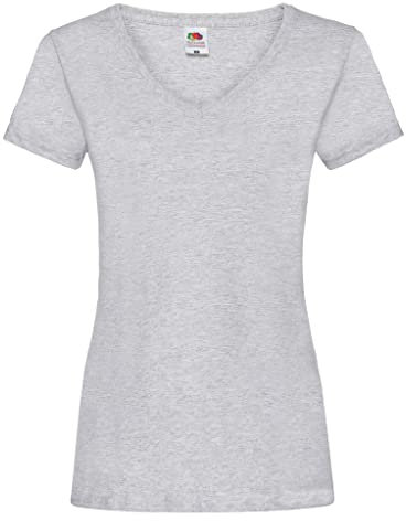 FRUIT OF THE LOOM Women's V-neck Valueweight T Shirt, Heather Grey, M UK