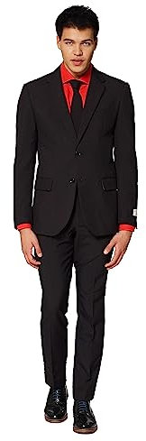 OppoSuits Modisch Party Einfarbige Anzüge für Herren - Mit Jackett, Hose und Krawatte, Schwarz (Black Kngiht), 50 EU